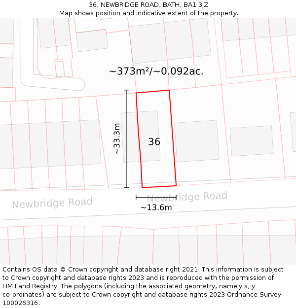 36, NEWBRIDGE ROAD, BATH, BA1 3JZ: Plot and title map