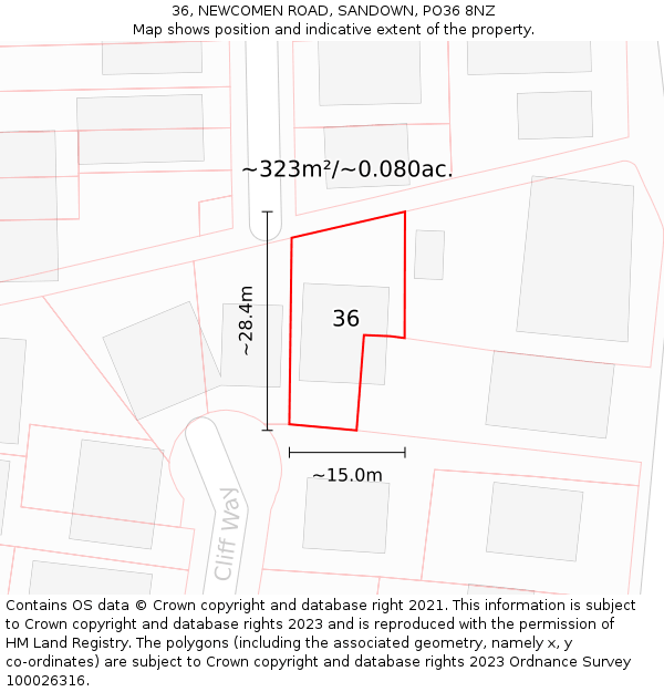 36, NEWCOMEN ROAD, SANDOWN, PO36 8NZ: Plot and title map