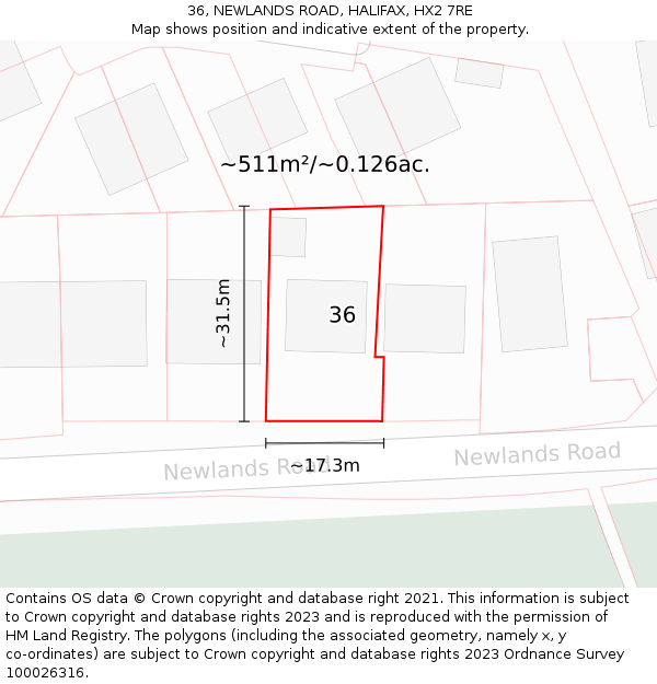 36, NEWLANDS ROAD, HALIFAX, HX2 7RE: Plot and title map