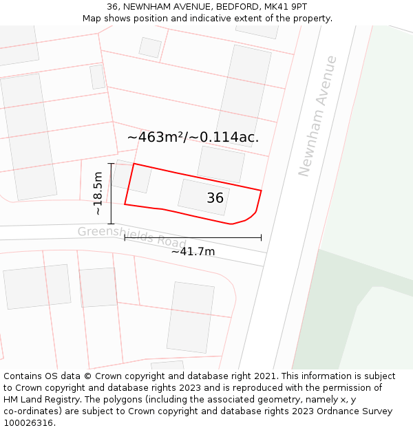 36, NEWNHAM AVENUE, BEDFORD, MK41 9PT: Plot and title map