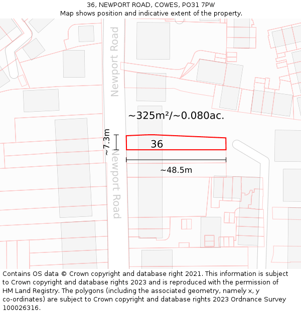 36, NEWPORT ROAD, COWES, PO31 7PW: Plot and title map