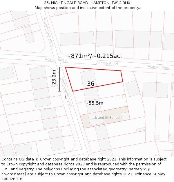 36, NIGHTINGALE ROAD, HAMPTON, TW12 3HX: Plot and title map