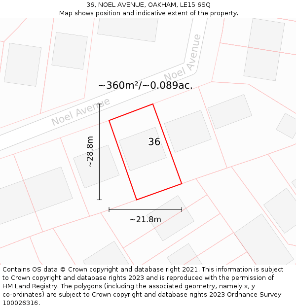 36, NOEL AVENUE, OAKHAM, LE15 6SQ: Plot and title map