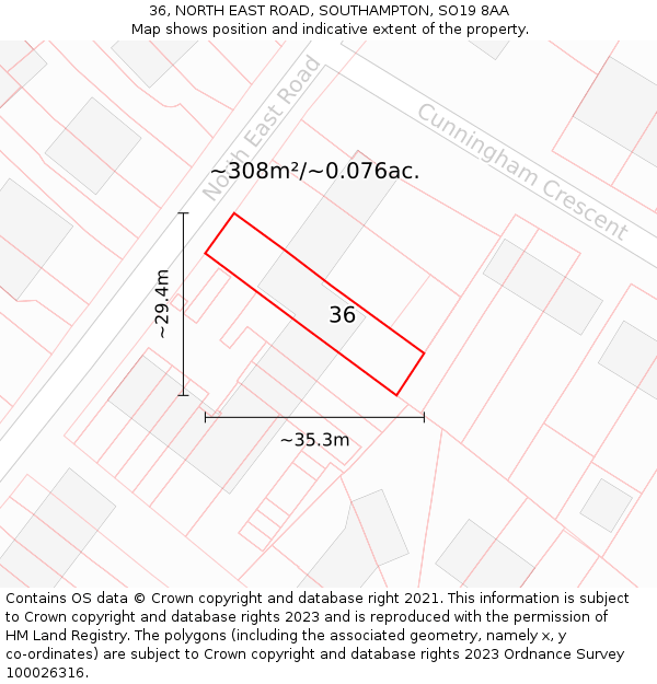 36, NORTH EAST ROAD, SOUTHAMPTON, SO19 8AA: Plot and title map