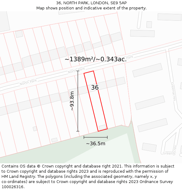 36, NORTH PARK, LONDON, SE9 5AP: Plot and title map