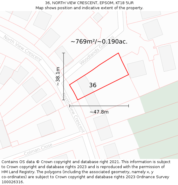 36, NORTH VIEW CRESCENT, EPSOM, KT18 5UR: Plot and title map