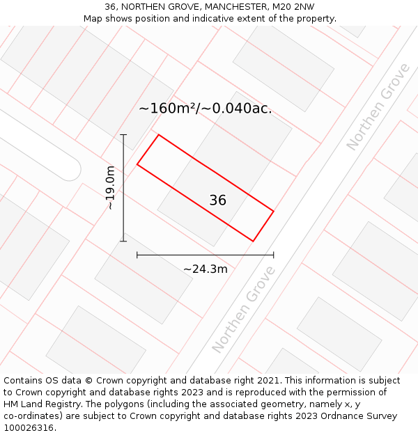 36, NORTHEN GROVE, MANCHESTER, M20 2NW: Plot and title map