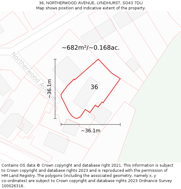 36, NORTHERWOOD AVENUE, LYNDHURST, SO43 7DU: Plot and title map