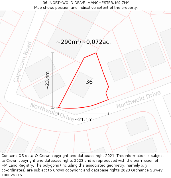 36, NORTHWOLD DRIVE, MANCHESTER, M9 7HY: Plot and title map