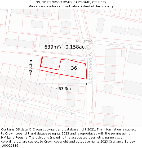 36, NORTHWOOD ROAD, RAMSGATE, CT12 6RX: Plot and title map