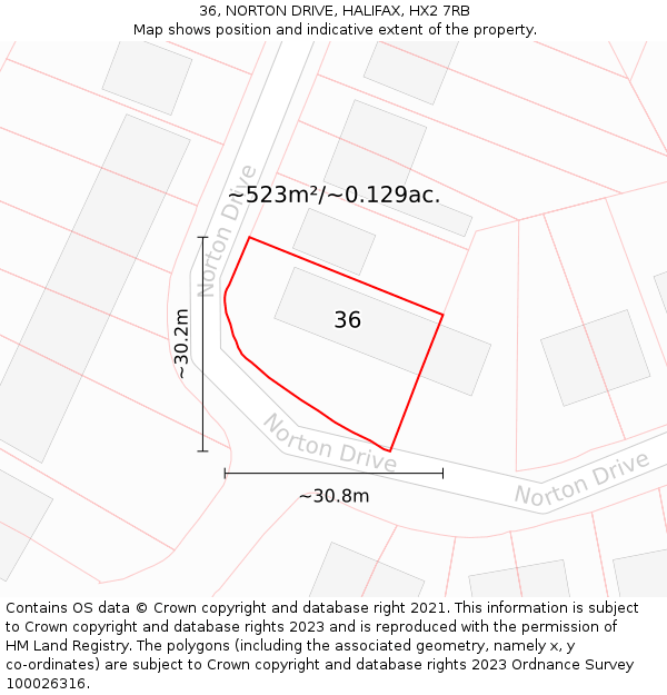 36, NORTON DRIVE, HALIFAX, HX2 7RB: Plot and title map