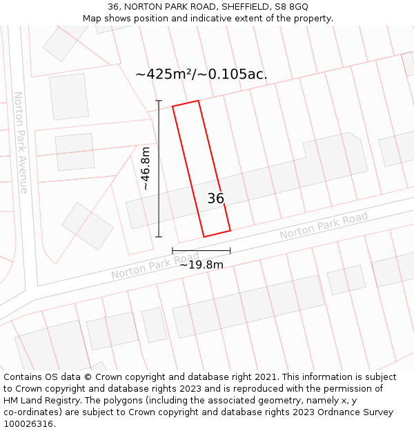 36, NORTON PARK ROAD, SHEFFIELD, S8 8GQ: Plot and title map