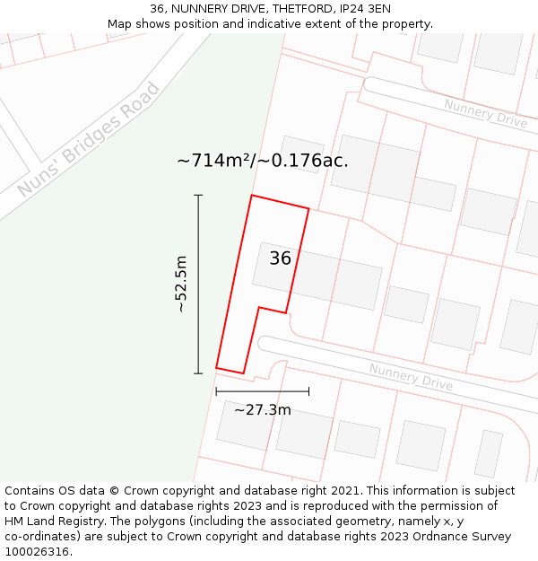 36, NUNNERY DRIVE, THETFORD, IP24 3EN: Plot and title map