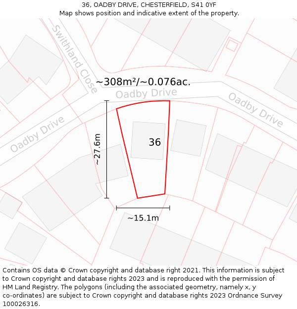 36, OADBY DRIVE, CHESTERFIELD, S41 0YF: Plot and title map