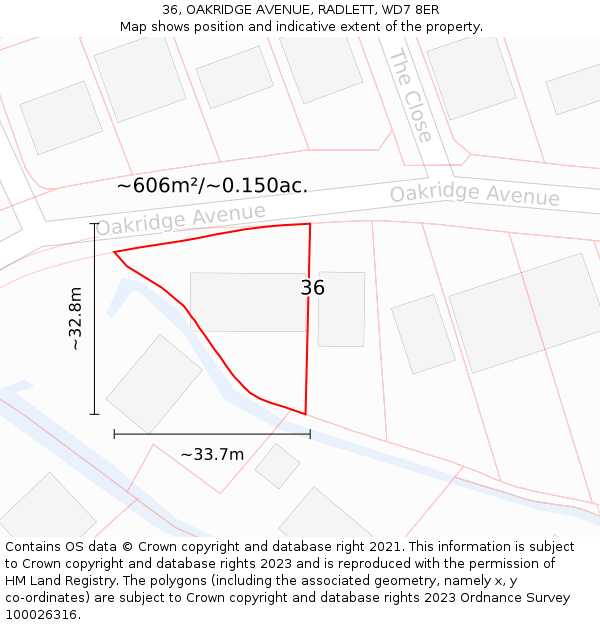 36, OAKRIDGE AVENUE, RADLETT, WD7 8ER: Plot and title map