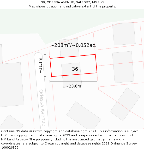 36, ODESSA AVENUE, SALFORD, M6 8LG: Plot and title map