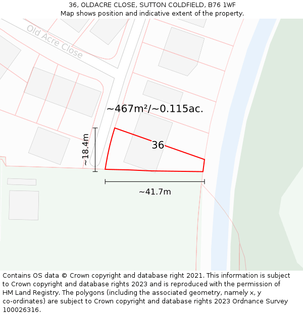 36, OLDACRE CLOSE, SUTTON COLDFIELD, B76 1WF: Plot and title map