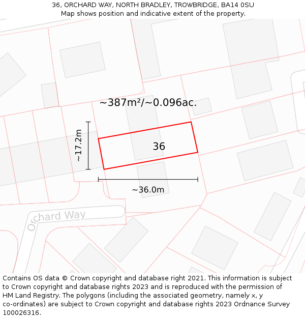 36, ORCHARD WAY, NORTH BRADLEY, TROWBRIDGE, BA14 0SU: Plot and title map