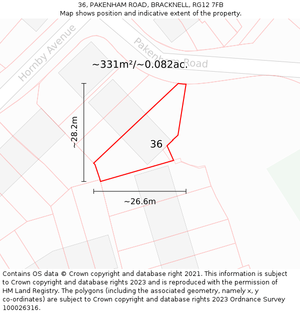 36, PAKENHAM ROAD, BRACKNELL, RG12 7FB: Plot and title map