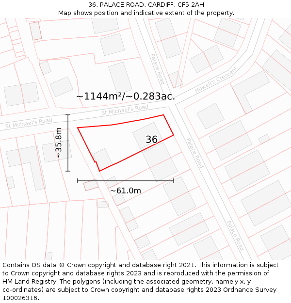 36, PALACE ROAD, CARDIFF, CF5 2AH: Plot and title map