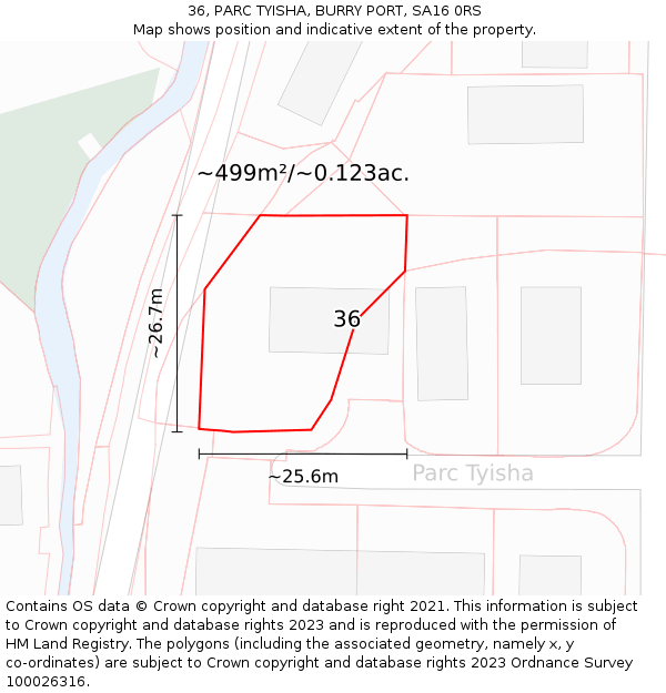 36, PARC TYISHA, BURRY PORT, SA16 0RS: Plot and title map