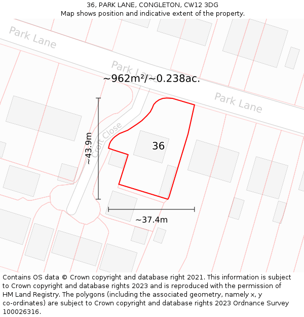 36, PARK LANE, CONGLETON, CW12 3DG: Plot and title map