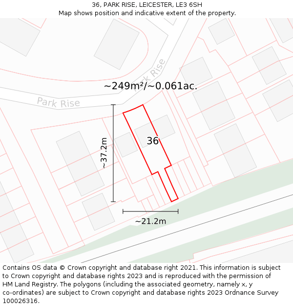 36, PARK RISE, LEICESTER, LE3 6SH: Plot and title map