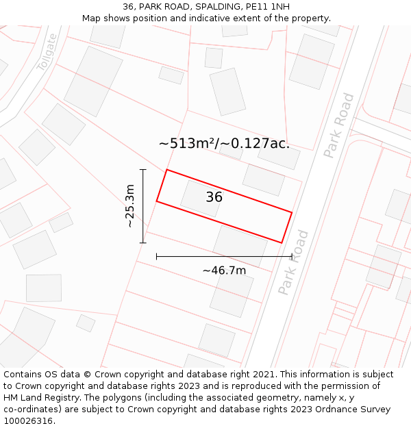 36, PARK ROAD, SPALDING, PE11 1NH: Plot and title map