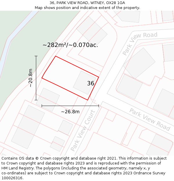 36, PARK VIEW ROAD, WITNEY, OX28 1GA: Plot and title map