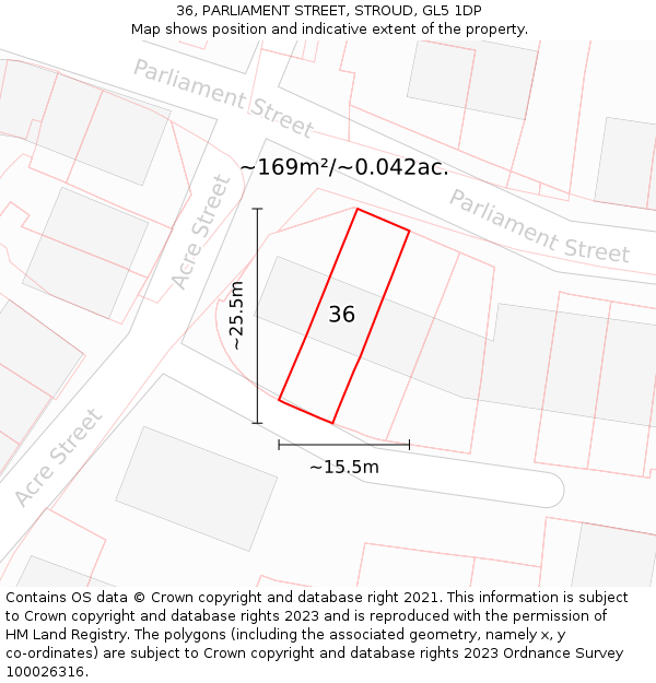 36, PARLIAMENT STREET, STROUD, GL5 1DP: Plot and title map