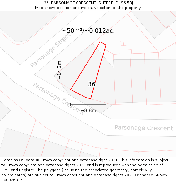 36, PARSONAGE CRESCENT, SHEFFIELD, S6 5BJ: Plot and title map