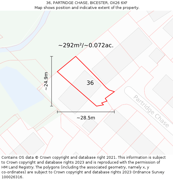 36, PARTRIDGE CHASE, BICESTER, OX26 6XF: Plot and title map