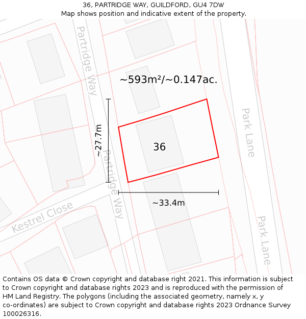 36, PARTRIDGE WAY, GUILDFORD, GU4 7DW: Plot and title map