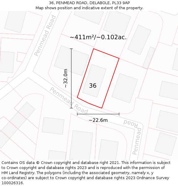 36, PENMEAD ROAD, DELABOLE, PL33 9AP: Plot and title map