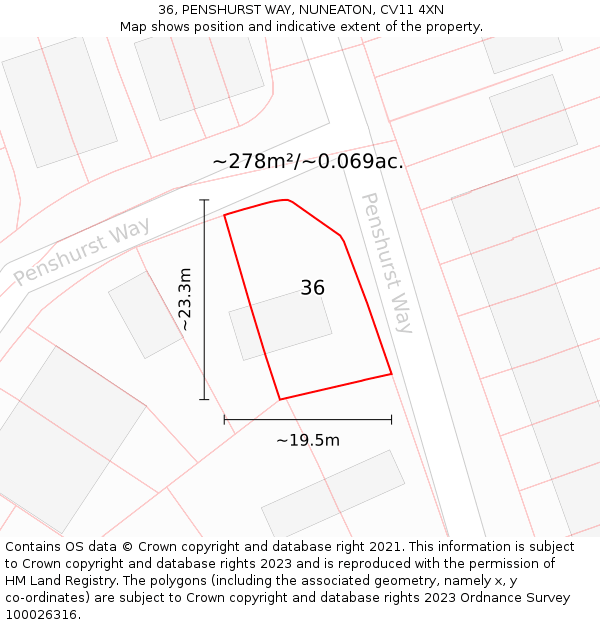 36, PENSHURST WAY, NUNEATON, CV11 4XN: Plot and title map