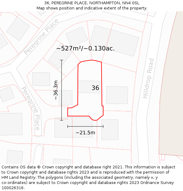 36, PEREGRINE PLACE, NORTHAMPTON, NN4 0SL: Plot and title map