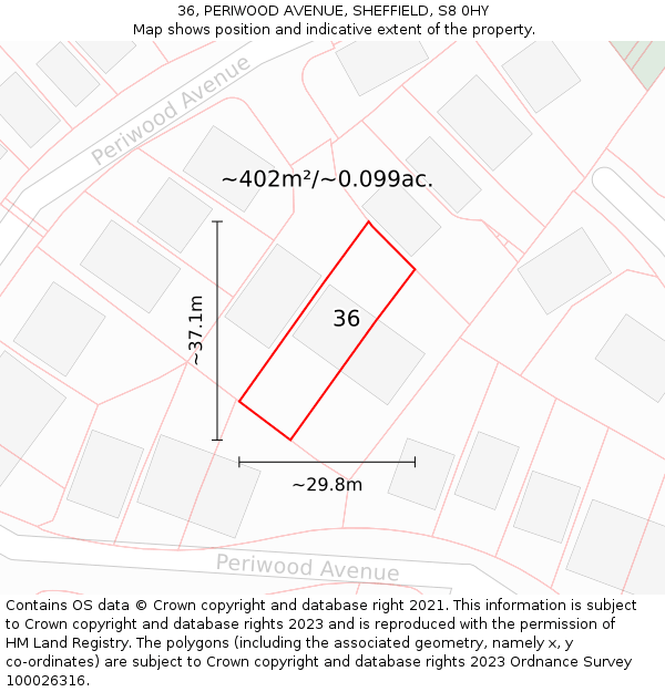 36, PERIWOOD AVENUE, SHEFFIELD, S8 0HY: Plot and title map