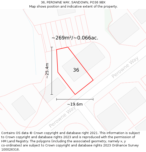 36, PEROWNE WAY, SANDOWN, PO36 9BX: Plot and title map