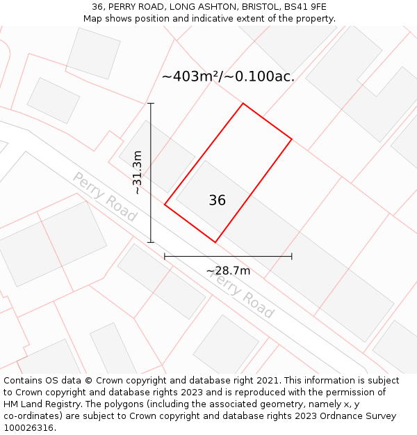 36, PERRY ROAD, LONG ASHTON, BRISTOL, BS41 9FE: Plot and title map