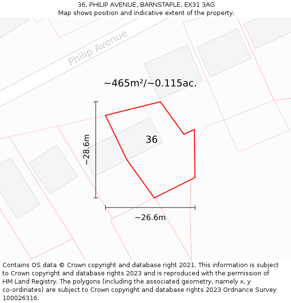 36, PHILIP AVENUE, BARNSTAPLE, EX31 3AG: Plot and title map