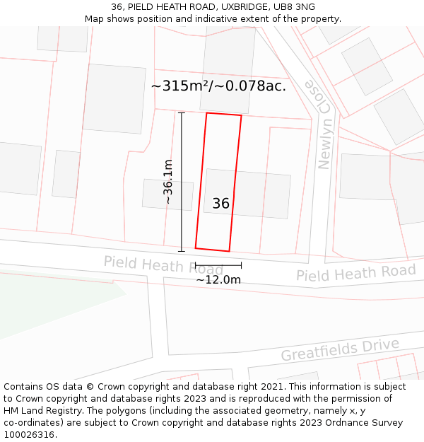 36, PIELD HEATH ROAD, UXBRIDGE, UB8 3NG: Plot and title map