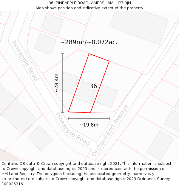 36, PINEAPPLE ROAD, AMERSHAM, HP7 9JN: Plot and title map