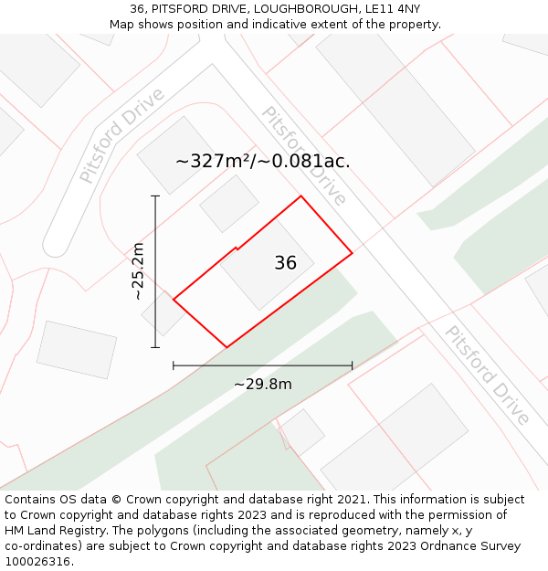 36, PITSFORD DRIVE, LOUGHBOROUGH, LE11 4NY: Plot and title map