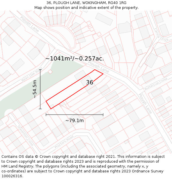 36, PLOUGH LANE, WOKINGHAM, RG40 1RG: Plot and title map