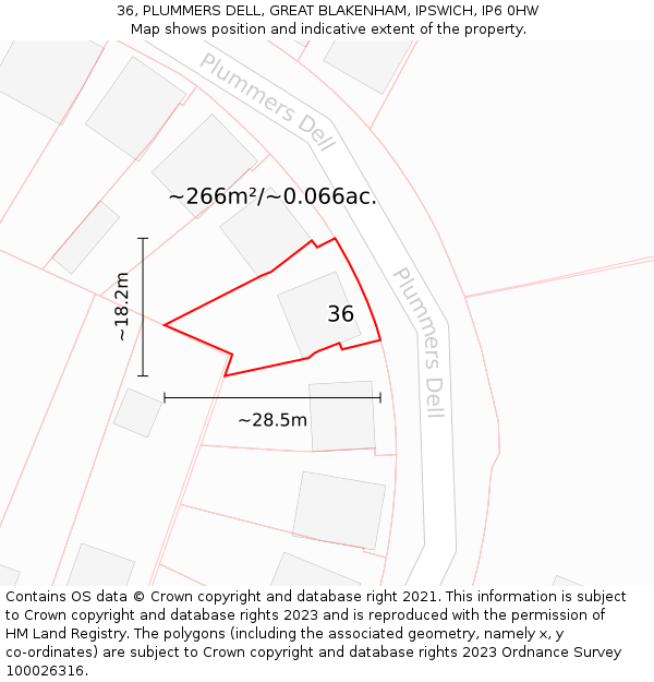 36, PLUMMERS DELL, GREAT BLAKENHAM, IPSWICH, IP6 0HW: Plot and title map