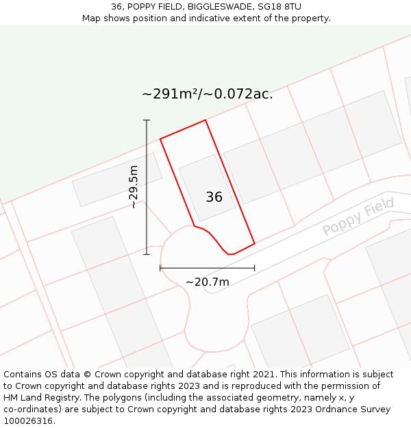 36, POPPY FIELD, BIGGLESWADE, SG18 8TU: Plot and title map