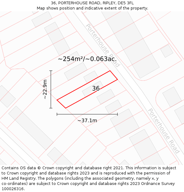 36, PORTERHOUSE ROAD, RIPLEY, DE5 3FL: Plot and title map