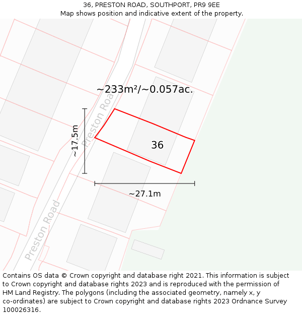 36, PRESTON ROAD, SOUTHPORT, PR9 9EE: Plot and title map