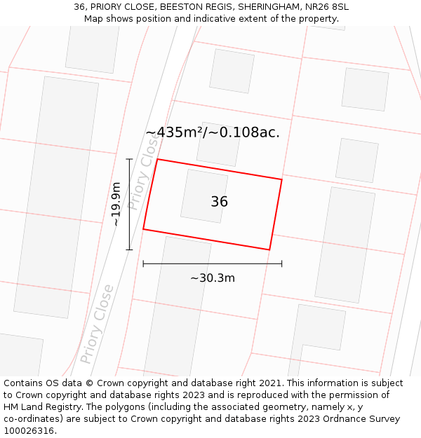 36, PRIORY CLOSE, BEESTON REGIS, SHERINGHAM, NR26 8SL: Plot and title map