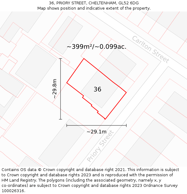 36, PRIORY STREET, CHELTENHAM, GL52 6DG: Plot and title map